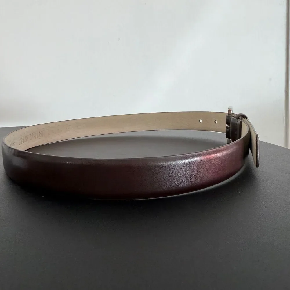 Nine West Dark Brown Genuine Leather Belt Women’s S/M Silver Double Loop Buckle
